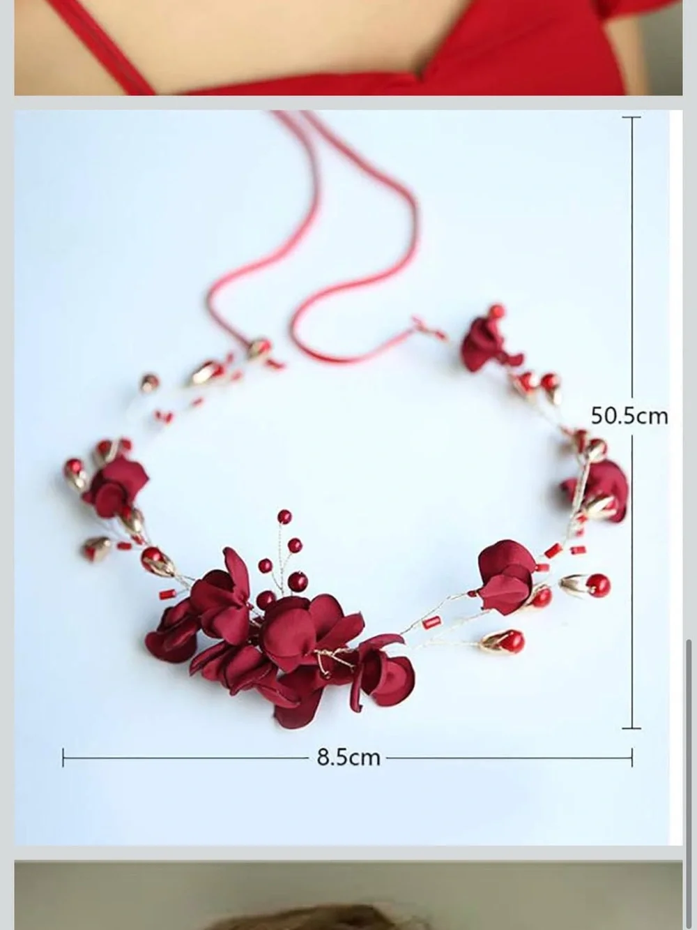 Amazon Red Floral Hair Vine with Gold Accents